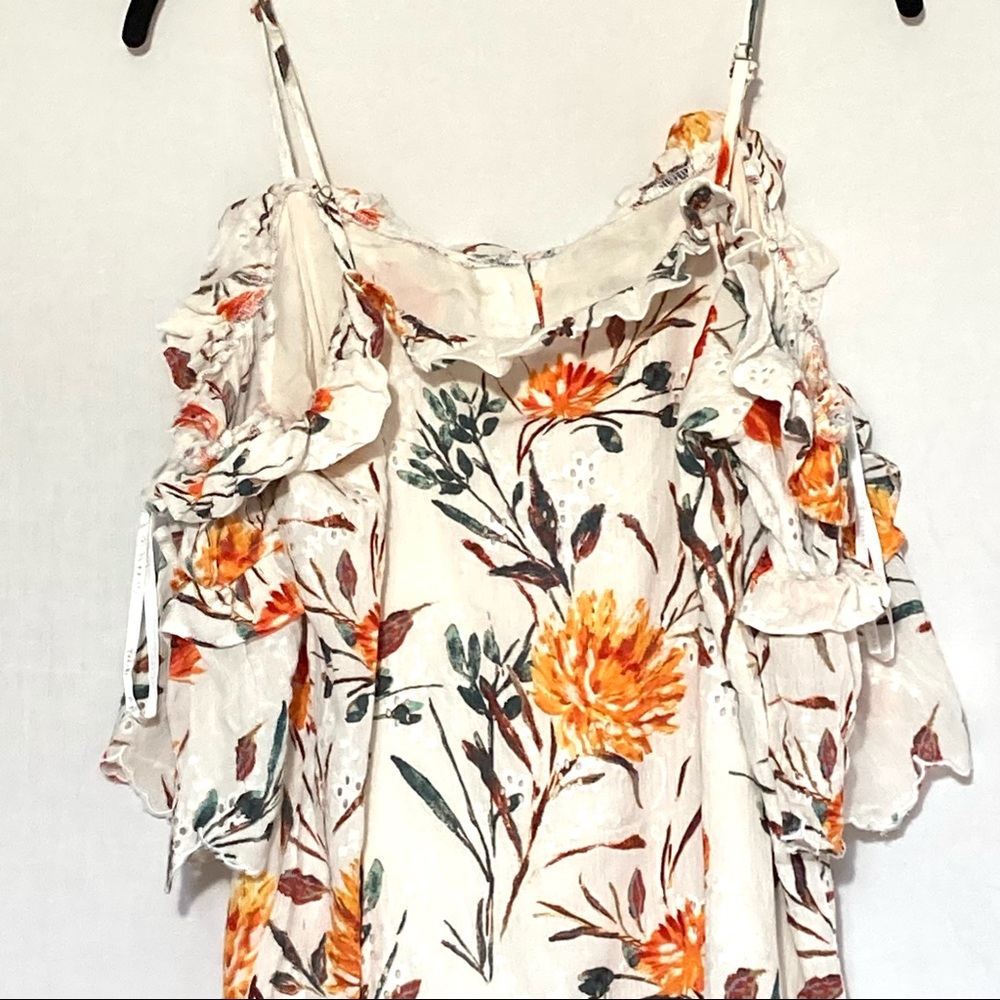 Floral Ruffle Button Up Cold Shoulder Shift Dress - Picture 5 of 11